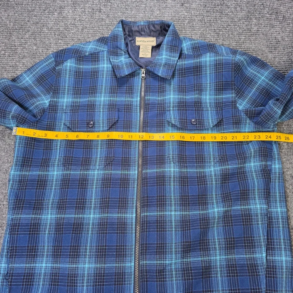 Scandia Woods Full Zip Flannel Shirt Jacket Men's Size L Blue Teal Plaid Lined